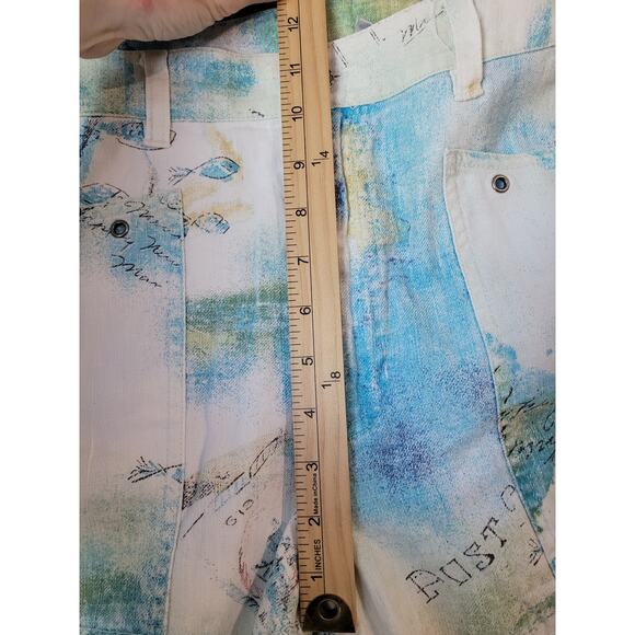 Chico’s Linen Blend Coastal Style Fish Postcard Print Cropped Pants Size 2.5 - Picture 5 of 7